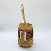 StrawWeave Eco-Friendly Handwoven Raffia Triangle Bag  Colorful Flower Patchwork Contrast Handheld Small Bag, Casual, Beach Use